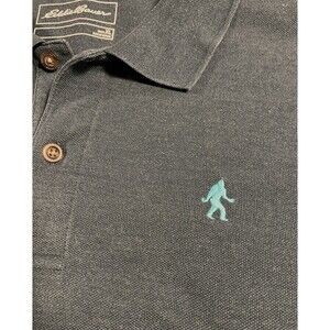 RARE Eddie Bauer Sasquatch Bigfoot Logo Green Short Sleeve Polo Shirt XL Preppy